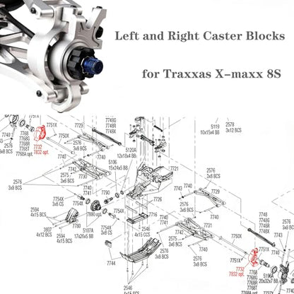 Unbreakable 7075 Aluminum Caster Blocks C-Hubs for Traxxas X-MAXX 8S, L&R C Hub Carrier Front Suspension Knuckle Mount Upgrade, CNC 7075 Alum., Replacement for Traxxas 7732 7832, Silver Finish - style: C-Hubs