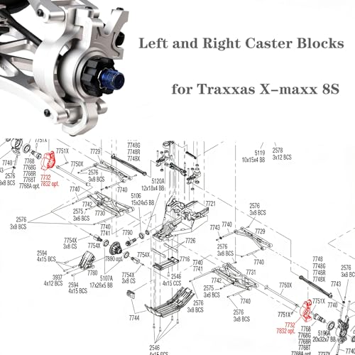 Unbreakable 7075 Aluminum Caster Blocks C-Hubs for Traxxas X-MAXX 8S, L&R C Hub Carrier Front Suspension Knuckle Mount Upgrade, CNC 7075 Alum., Replacement for Traxxas 7732 7832, Silver Finish - style: C-Hubs