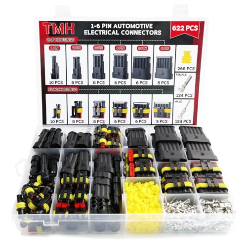 TMH 622 Pcs 1/2/3/4/5/6 Pin Electrical Connector Kit 22-16 AWG, Automotive Electrical Wire Terminal Connectors Male&Female Pin Automotive for Car Truck Motorcycle Marine Boat - size: 1/2/3/4/5/6 Pin (622 Pcs)