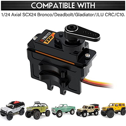 for AXIAL SCX24 Servo Metal Gear EMAX Servo Steering Servo with Servo Mount Bracket and Arm and Steering Link Set SCX24 Upgrade Parts (Black) | Metal Gear Steering Servo, SCX24 Upgrade Part - color: Black