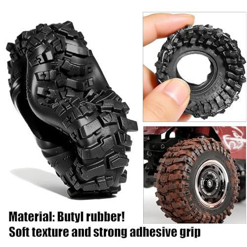 REDSPIDER 0.7" RC Crawler Tires 40mm, RS6 Composite Material Sticky Butyl Rubber Micro Mud Tires with Foam Inserts, High Grip Upgrade for 1/30 Axial SCX30 RC Car (Black) - color: Black