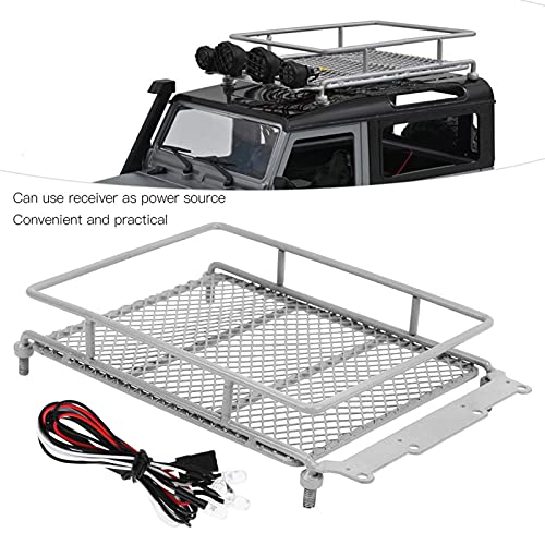 RC Crawler Roof Rack, Metal Luggage Carrier with LED Light, Simulation Accessories, Silver for Off-Road RC Cars and Trail Exploration Enthusiasts - color: Silver