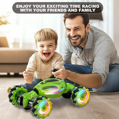 Gesture RC Car, 1:18 4WD Transform Off-Road Stunt Car with Gesture & Remote Control, 360° Flips Drift Vehicle with LED Lights Music, All Terrain Toy Cars Gifts for Boys Girls Age 6-12 - style: 1:18 Green