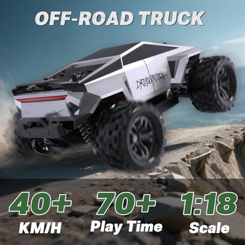 Fast RC Cars for Adult, 1:18 Fast Remote Control Car 40KMH, 2.4GHz High Speed RC Truck 4WD, Waterproof Monster RC Truck with 2 Rechargeable Batteries, Birthday Gifts for for 8+ Year Old Boys Adults