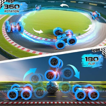 2 Pack RC Drift & Stunt Cars,1:24 Scale Remote Control Car, 4WD High Speed RC Drift & Stunt Car with LED Lights, 360° Flips, 2.4GHz, 20KM/H, USB-C Batteries, Gift for Adults, Boys and Girls