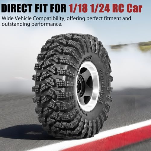1.3” Beadlock Wheel Tires Set 70 * 26mm Aluminum Wheel Rims Super Large Soft Mud Terrain Off-Road Tires for 1/18 1/24 RC Crawler Car SCX24 Axial AX24 FMS FCX24 TRX4M Upgrade RC Car（4 Pcs） Black - color: Black