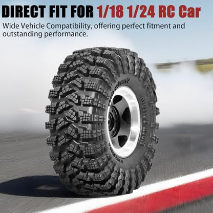 1.3” Beadlock Wheel Tires Set 70 * 26mm Aluminum Wheel Rims Super Large Soft Mud Terrain Off-Road Tires for 1/18 1/24 RC Crawler Car SCX24 Axial AX24 FMS FCX24 TRX4M Upgrade RC Car（4 Pcs） Black - color: Black