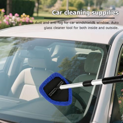 Car Windshield Cleaner Tool, Extendable Handle Pentagonal Vehicle Window Cleaning Kit with 4 Reusable Pads Spray Bottle, Auto Windscreen Detailing Cleaner, Universal Fit (Royal Blue) - size: Royal Blue