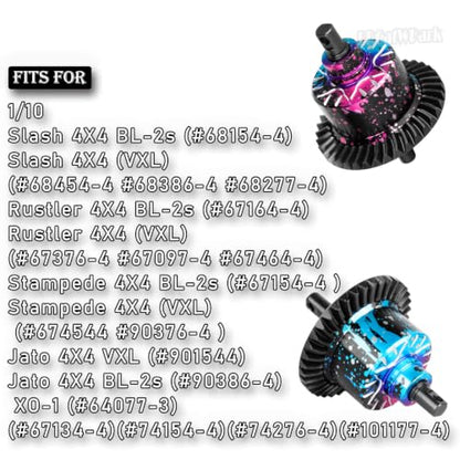 Front Rear 37T Differential Gear Upgrades Part for 1/10 Slash 4X4 (VXL)/Rustler 4X4 (VXL)/Stampede 4X4 (VXL)/Jato 4X4 (VXL) 4WD,XO-1,RC Steel #45 Diff Set Hop Ups,Colorful(Blue Pink Tone) - color: Colorful(blue Pink Tone) - (37t Differential)