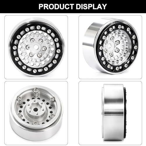 1.3" Beadlock Wheels and Tires for SCX24 TRX4M RC Crawler (Silver) | CNC Aluminum Beadlock Wheels, Ultra-Soft Sticky Rubber Tires, Built-in Foam Inserts, 70*28mm - color: Silver 368 F