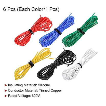 MECCANIXITY 28 Gauge Wire Silicone Wire 28AWG Electrical Wire Stranded Wire Tinned Copper Wire High Temp Hookup Wire 6 Color 1.5m/4.92ft for Car Model Electric Appliances 6pcs - size: 28AWG, 4.92ft