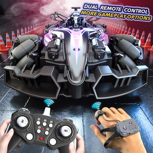 RC Stunt Car, Gesture Sensing Remote Control Car with Sound Lights and Spray, 2.4GHz 4WD 360° Rotating RC Cars with 3 Batteries for Teens (Blue) - color: Blue, size: 3 Batteries