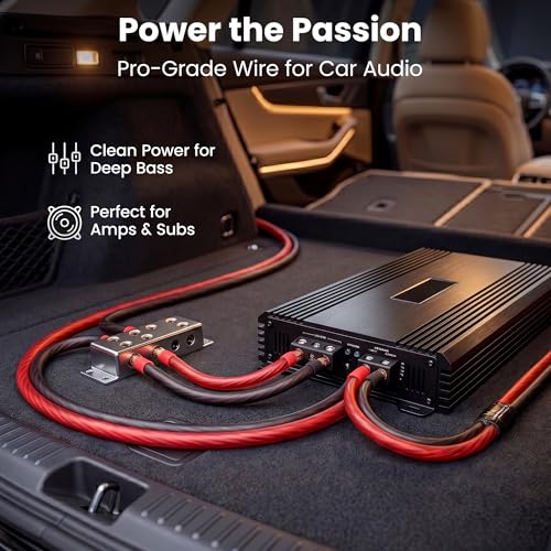 GEARit 0 Gauge Amp Wiring Kit, 1/0 CCA Battery Cable 25 ft Black/Red, Battery Terminal Crimper, Cutter, Lugs & Heat Shrink for Car Audio - color: Black/Red, size: 25ft Each (5-in-1 Kit)