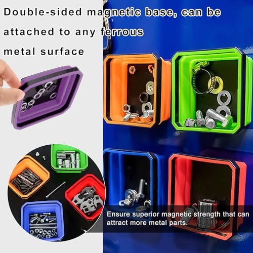 Collapsible Magnetic Parts Tray, 4.5 Inch Foldable Silicone Bowls with Double-Sided Magnetic Base, Parts Tray Organizer for Bolts Nuts Washers Pins Screws, Car Accessories (Blue) - color: Blue