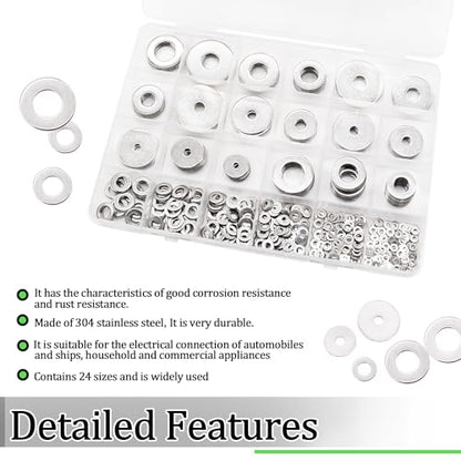 508PCS Fender Washers for Screws and Bolts,Fender Washer Assortment Kit 304 Stainless Steel 24 Different Sizes-M2 M2.5 M3 M4 M5 M6 M8 M10 M12 for Home and Industrial Usage - size: 508pcs