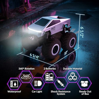 STEMTRON 1:16 Waterproof Cyber Truck Amphibious RC Car 4WD for Water & Land | Remote Control Cars 2.4GHz All Terrain 360° Rotatable,monster truck toys Gifts for Kids Boys Girls
