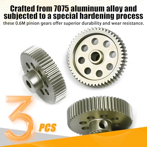 64P Pinion Gear 3.175mm Shaft 7075 Aluminum Alloy Motor Gears,0.6 Metric Pitch 51 52 53T with 1/8 Hole Pinion Gear Compatible with 1/10 Arrma HPI Kyosho Losi Axial Traxxas Tamiya RC Car - size: 51 52 53T