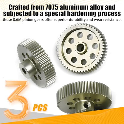 64P Pinion Gear 3.175mm Shaft 7075 Aluminum Alloy Motor Gears,0.6 Metric Pitch 51 52 53T with 1/8 Hole Pinion Gear Compatible with 1/10 Arrma HPI Kyosho Losi Axial Traxxas Tamiya RC Car - size: 51 52 53T