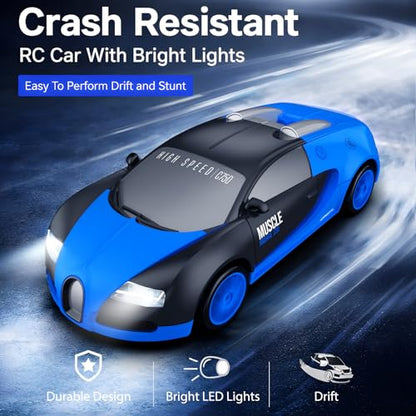 Remote Control Car RC Drift Car 2.4GHz 1:24 Scale 4WD 15KM/H High Speed Model Vehicle with LED Lights Drifting Tire Racing Sport Toy Car for Adults Boys Girls Kids Gift - color: H-blue