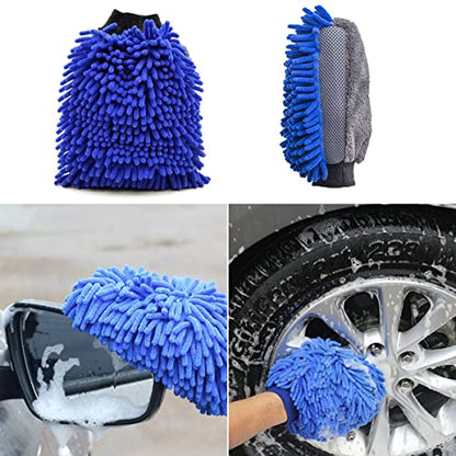 BMLEI Car Wash Brush with Long Handle, 15° Curved Cleaning Mop Car Wash Kit | Microfiber Replacement Head, Car Duster Exterior, Extension Pole, , Scratch-free, Car Cleaning Brush for Cars Trucks RV Boats - color: 5pcs Blue Mop Washing Set