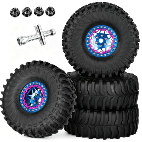 1.9 RC Wheels and Tires for 1/10 SCX10 90046 AXI03007 TRX4 TRX6 VS4-10 Gen7 Gen8 MST CFX D90.Aluminium RC Truck Tires Highway Tires 1.9" RC Wheels 1.9 Beadlock Wheel Rim RC Tires,Navy Blue - color: Navy Blue(1.9tires)