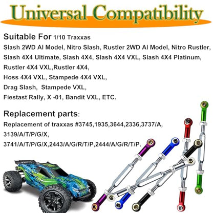 (2026 Upgrade) 78-108mm Stainless Steel Turnbuckles/Camber Link for 1/10 Traxxas Slash 4X4 VXL/Rustler 4X4 VXL/Stampede 4X4 VXL/Hoss 4X4/ RC Car Hops Up Parts(Blue) - color: Sky Blue