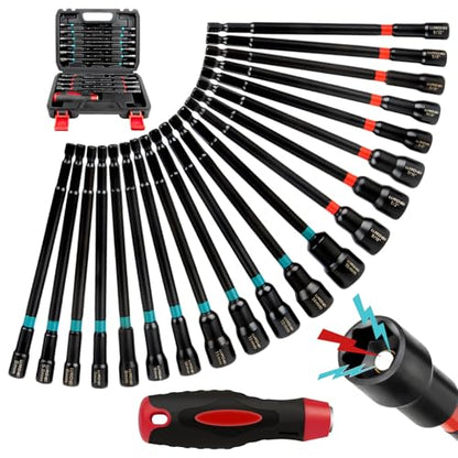 21-Piece Magnetic Nut Driver Set - SAE (1/4" to 9/16") & Metric (5mm to 15mm) Nut Driver Set with Non-Slip Grip Handle - Upgrade Cr-V Magnetic Socket set for Secure Fastening in Tight Spaces - size: 21pcs Nut Driver Set with Storage box
