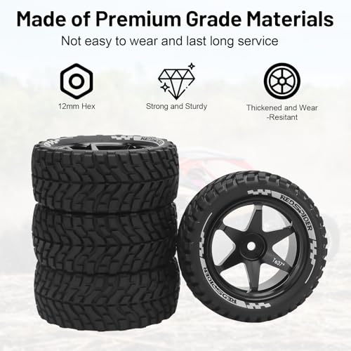 1/10 12mm RC Rally Racing Tires, daitoku RC On Road Tires and Aluminum Wheels for 1/10 Tamiya TT01 TT02 XV01 TA06 A959 PTG2 HPI KYOSHO PTG2 Traxxas - Style D (Black) - color: Style D (Black)