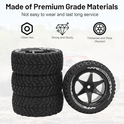 1/10 12mm RC Rally Racing Tires, daitoku RC On Road Tires and Aluminum Wheels for 1/10 Tamiya TT01 TT02 XV01 TA06 A959 PTG2 HPI KYOSHO PTG2 Traxxas - Style D (Black) - color: Style D (Black)