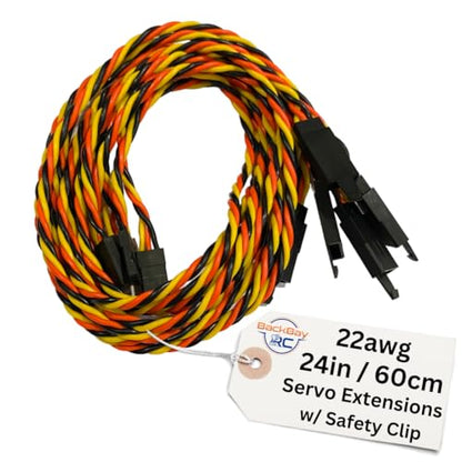 BackBayRC - 60cm / 24in 22awg Twisted Servo Extension Cable with Locking Safety Clip - 60 Strands for RC Vehicles, Drones, E-Bikes - 5 Wires per Pack - style: 60CM / 24in