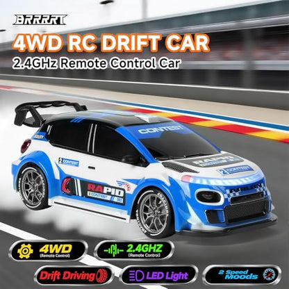1:24 Remote Control Rally Car,4WD High Speed Remote Control Cars with LED Lights,Drift Car for Boys and Girls Age 6+ Blue - style: Blue Rally Car