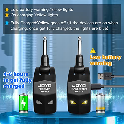 JOYO 2.4GHz Wireless Guitar System Rechargeable Transmitter and Receiver 4 Selectable Channels, 5ms Low Latency, 65ft Range, Up to 8 Hour Battery for Electric Guitar, Bass & Acoustic (JW-03) - style: 2.4GHz