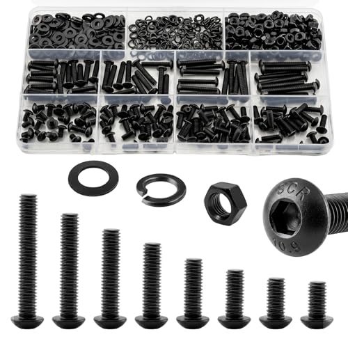 580Pcs UIETUIL M4 Hex Socket Button Head Screws Kit, M4x6-30mm, 10.9 | Machine Screws, M4x6/8/10/12/16/20/25/30mm, With Nuts & Washers, 10.9 Grade Alloy Steel Black Zinc Plated For 3D Printing - size: M4 Button 10.9 - 580PCS