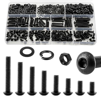 580Pcs UIETUIL M4 Hex Socket Button Head Screws Kit, M4x6-30mm, 10.9 | Machine Screws, M4x6/8/10/12/16/20/25/30mm, With Nuts & Washers, 10.9 Grade Alloy Steel Black Zinc Plated For 3D Printing - size: M4 Button 10.9 - 580PCS