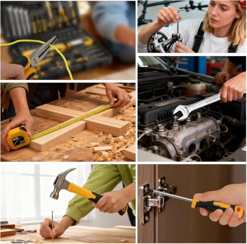 GRENPRO 219PCS Basic Home Auto Mechanic Hand Tool Kit with Storage Tool Box | Portable Tool Box, CR-V Steel, Complete Kit, Anti-Drop Slots, Household DIY, Auto Motorcycle, Home Garage For Men & Women - style: Yellow Hand Tool Set 219PC