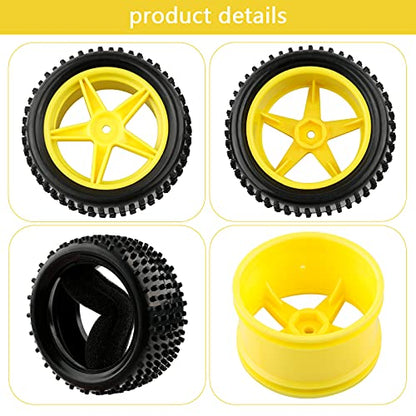 1/10 Buggy Tires & Wheels - Front 34mm Rear 41mm Off-Road Tires with 12mm Hex Yellow Rims, Compatible with Traxxas Bandit VXL, Redcat Tornado, Tamiya - color: Yellow