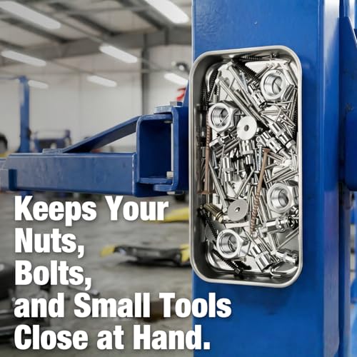 GRENPRO 4-Pack Magnetic Parts Tray Set, 2 Round 2 Square, Stainless Steel | Heavy-duty trays with extra strong magnet hold nuts, bolts, screws; anti-slip base, auto repair workshop storage - style: Square & Round (Stickers Included)