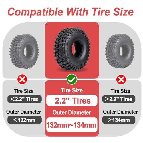 2.2" Crawler Tire Inserts, 4-Pack — Soft Silicone Rubber, Fits 132–134 mm (5.25" OD), 125×45 mm — Waterproof, Firm Sidewall Control, Rock/Trail Traction Boost (Red) - color: Red