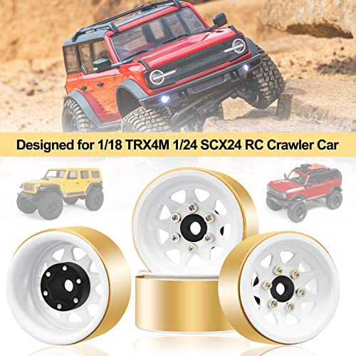 OGRC 1.0 RC Wheel Rims with Brass Rings Deep Dish Wheel Rims 1.0 Beadlock Wheels for 1/18 TRX4M 1/24 SCX24 C10 JLU Deadbolt Gladiator Bronco Crawler Car (White) - color: White