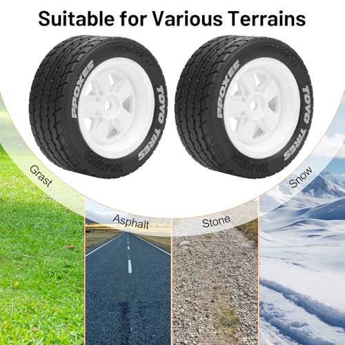 1/14 RC Car Tires and Wheels, daitoku 12mm Hex RC On-Road Drift Tires for Tamiya M08/05/06 MF-01X - Style A (White) - style: Style A