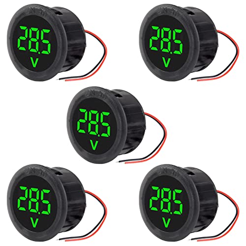 5PCS DC 4-100V LED Digital Display Circular Two-Wire Voltmeter DC Digital Voltmeter Head Display Reverse Connection Protection - color: Green