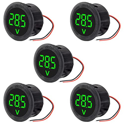 5PCS DC 4-100V LED Digital Display Circular Two-Wire Voltmeter DC Digital Voltmeter Head Display Reverse Connection Protection - color: Green