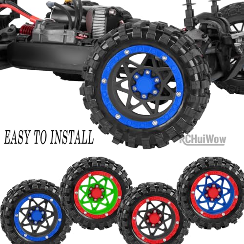 1/16 RC Wheels and Tires 4PCS, RCHuiWow 12mm Hex Plastic Rim Tires Set for 1/16 M-J-X16207-210,H-B-X16889-890,S-C-Y16101-106,Summit E-Revo Gorgon Grom,Mini Kraton 3S RC Truck Upgrades,Black&Navy Blue - color: Black&navy Blue(4pcs)