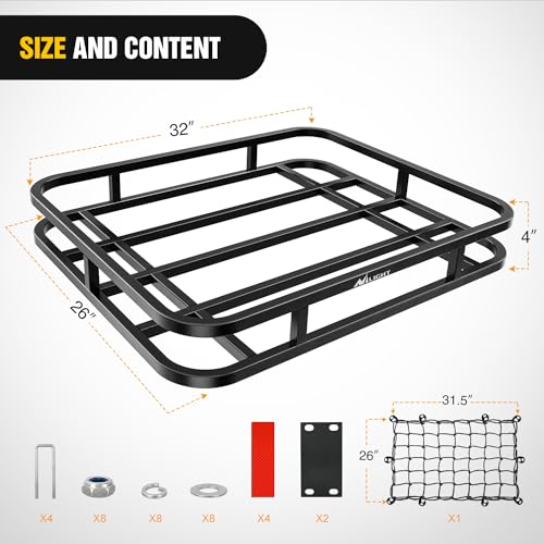 Nilight 32”×26”×4” RV Bumper Mounted Cargo Rack Carrier with Net Fits 4-inch or 4-1/2-inch Bumpers Heavy Duty Luggage Holder Basket for RV Camping Traveling Capacity 350LBS - style: 32”×26”×4” RV Bumper Mounted w/Net
