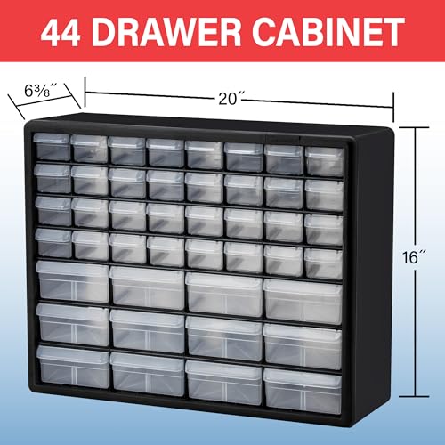 Akro-Mils 44-Drawer Plastic Storage Cabinet, 20"W x 6"D x 16"H, White - color: White, size: 44 Drawer, style: 1 Pack