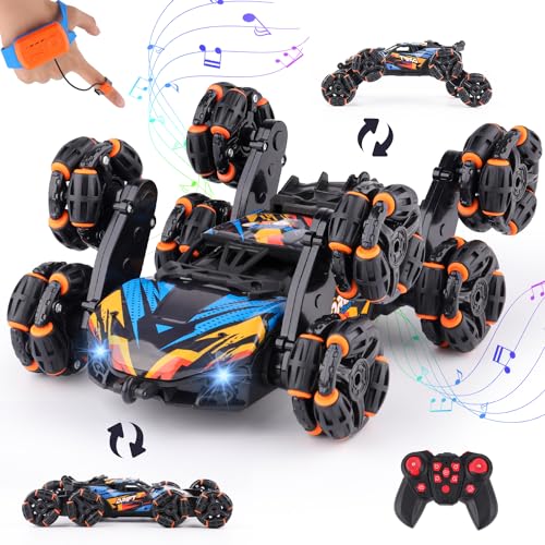 Cool 8 Wheels Hand Controlled rc Stunt Car Toys, Gesture Sensing Remote Control Cars for Boys Age 6 7 8-12 13 14 Year Old, Birthday Gifts Ideas for Kids - color: Black, Blue