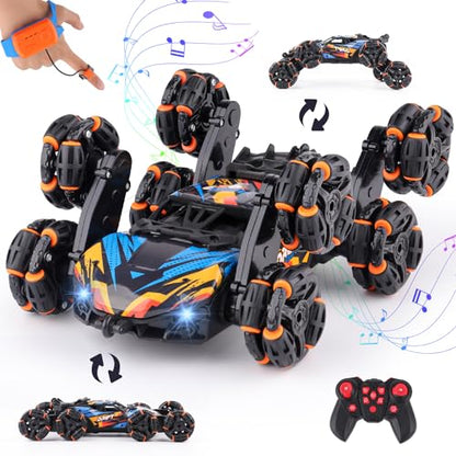 Cool 8 Wheels Hand Controlled rc Stunt Car Toys, Gesture Sensing Remote Control Cars for Boys Age 6 7 8-12 13 14 Year Old, Birthday Gifts Ideas for Kids - color: Black, Blue