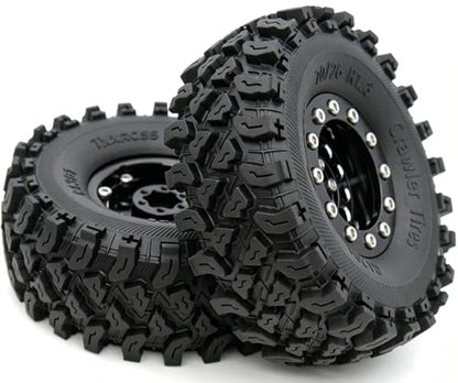 Brass 1.3 Beadlock Wheel Tires Set Sticky Soft Tires 70 * 26mm for Axial SCX24 AX24 TRX4M FCX24 Upgrade 1/24 1/18 RC Crawler Car (Black) YK - color: Black