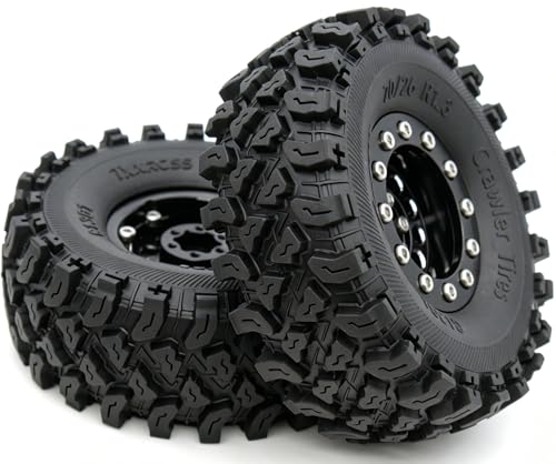 Brass 1.3 Beadlock Wheel Tires Set Sticky Soft Tires 70 * 26mm for Axial SCX24 AX24 TRX4M FCX24 Upgrade 1/24 1/18 RC Crawler Car (Black) YK - color: Black