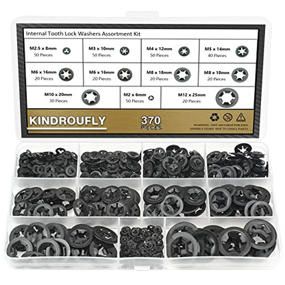 370 Pieces Internal Tooth Star Lock Washers, Kindroufly 9 Sizes Quick Speed Locking Washers, Push on Retaining Clips Assortment Kit (M2, M2.5, M3, M4, M5, M6, M8, M10, M12) - size: M2, M2.5, M3, M4, M5, M6, M8, M10, M12